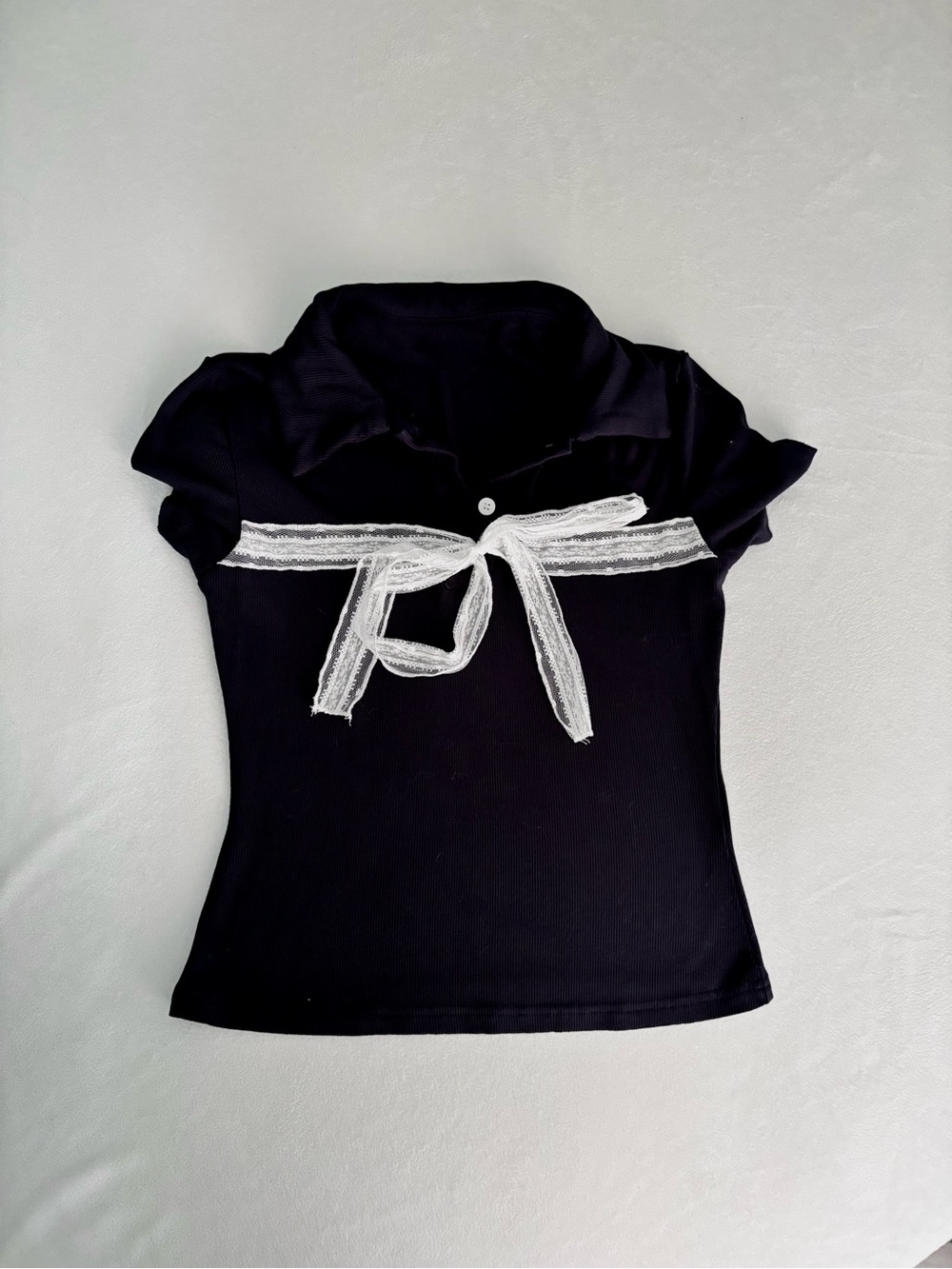 Navy Short-Sleeve Polo Tee with White Bow Accent